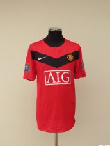 Rio Ferdinand red and black No.5 Manchester United match worn short-sleeved shirt, 2009-10