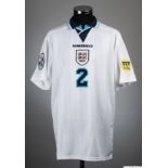 Gary Neville white No.2 England Euro 96 official spare short-sleeved shirt,