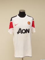 Rio Ferdinand white, red and black No.5 Manchester United match issued short-sleeved shirt