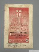 Lincoln City v. Manchester United, friendly match programme, 12th March 1955