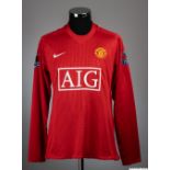 Wayne Rooney red No.10 Manchester United match issue long-sleeved shirt, 2008-09