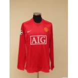 Cristiano Ronaldo red No.7 Manchester United Champions League match issued long-sleeved shirt