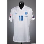 Wayne Rooney white No.10 England v. Switzerland match issued short-sleeved shirt, 2015