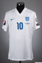 Wayne Rooney white No.10 England v. Switzerland match issued short-sleeved shirt, 2015