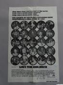 A large poster signed by various artists promoting the Save The Children concert 1973 motion picture