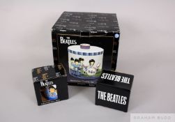The Beatles Vandor cookie jar and two mugs