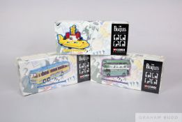 The Beatles Corgi collection Magical Mystery Tour bus, Yellow Submarine and AEC Liverpool Routema