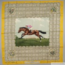 Ladies silks scarf commemorating the victory of Nimbus in the 1949 Derby and originally owned by the
