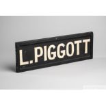 Lester Piggott's rider's board from Dublin's defunct Phoenix Park racecourse, the black board with
