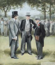 Nicholas Tolley (born 1958) H.J. "JIM" JOEL IN THE PADDOCK AT ROYAL ASCOT WITH NOEL MURLESS AND