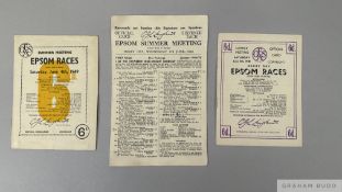 A trio of Epsom Derby racecards for 1946, 1948 and 1949, won by Airborne, My Love and Nimbus