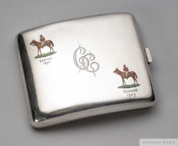 A good quality Victorian silver presentation cigarette case featuring the racehorses Vertige and