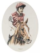 A group of four framed items from the Pat Eddery Collection, i) oval shaped print featuring