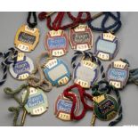 Collection of 46 Ripon Racecourse gilt-metal and enamel members' badges dating from 1990 to 2004,