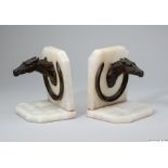 Thoroughbred bronze & marble bookends,