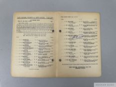 Lester Piggott-signed racecard for the win on Meadow Court in the 1965 Irish Derby, signature in