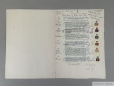 Sir Peter O'Sullevan's BBC commentary card for the 1995 Tommy Whittle Chase at Haydock Park won by