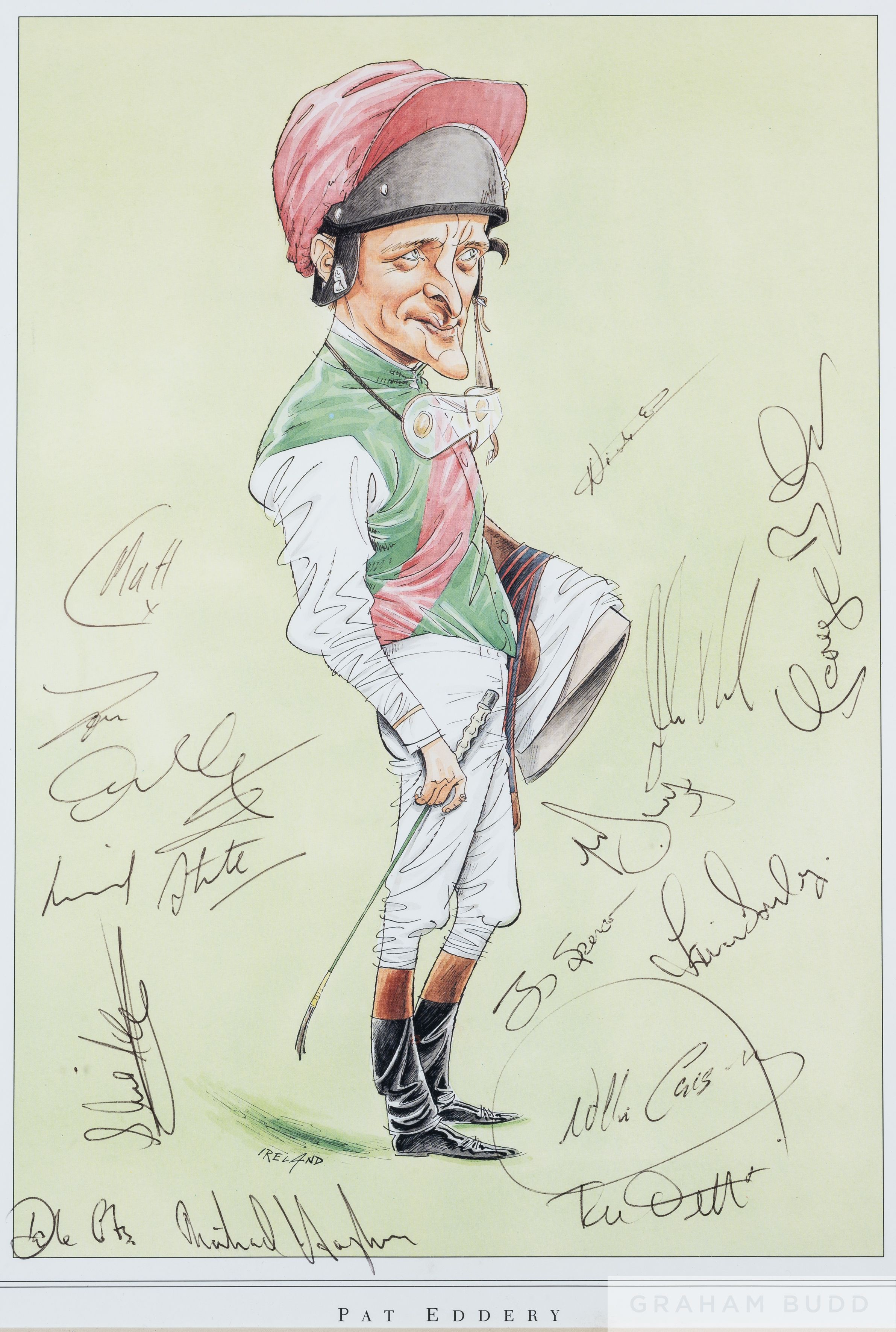 A group of four framed items from the Pat Eddery Collection, i) oval shaped print featuring - Image 2 of 4