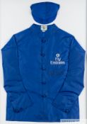 A set of Frankie Dettori-signed Goldolphin racing colours, Royal Blue jacket and cap by Gibson of