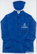 A set of Frankie Dettori-signed Goldolphin racing colours, Royal Blue jacket and cap by Gibson of