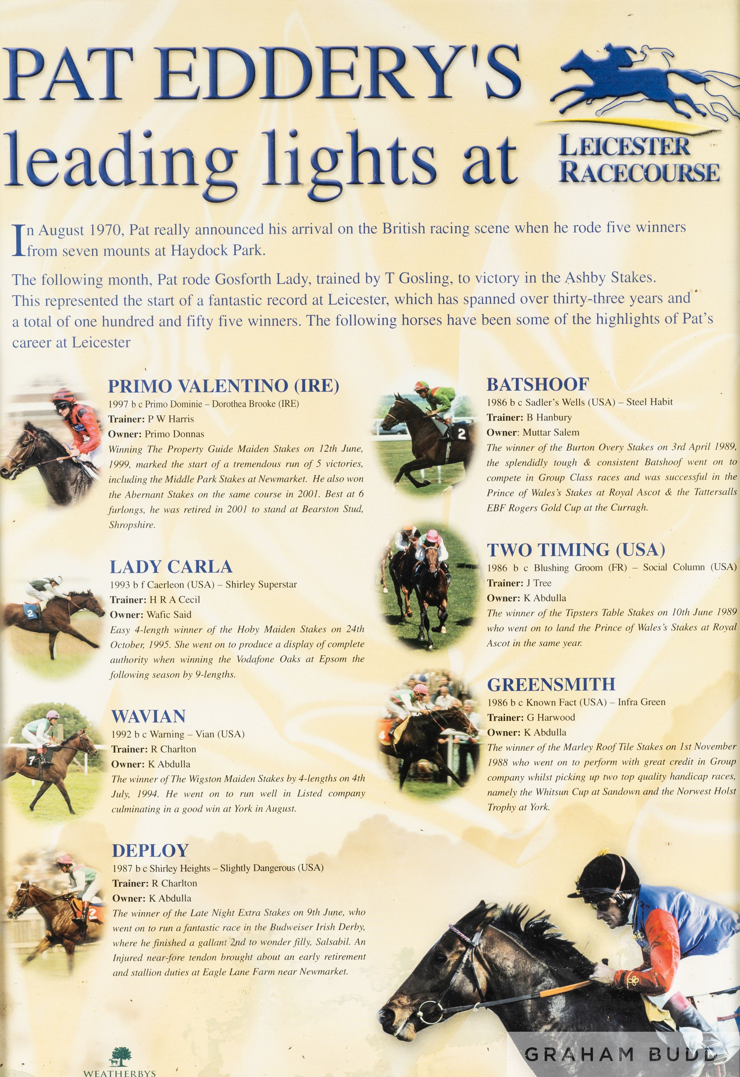 A group of four framed items from the Pat Eddery Collection, i) oval shaped print featuring - Image 4 of 4