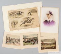 Nine Victorian horse racing prints. featuring the jockeys George Fordham & Jem Robinson, plus Ascot,