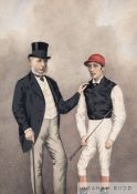 A Victorian colour print of the jockey Fred Archer and Newmarket trainer Mathew [sic] Dawson, the