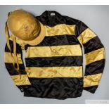 A set of 1950s Sir Derrick Bailey jockey silks with the cap signed by Lester Piggott, by Boyce &