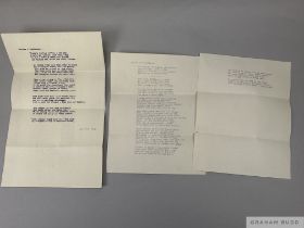 Two 1949 Derby Dinner [Nimbus] victory speeches written by Mr & Mrs Marion Glenister, typescript,