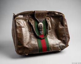 Lester Piggott's custom made leather travelling saddle bag by Gucci of Italy, brown leather,