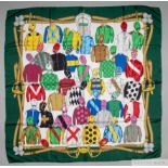 A Gucci ladies Italian silk scarf designed with the winning jockeys colours for Ascot's King