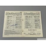 Lester Piggott signed racecard for his Triumph Hurdle victory in 1954 aboard Prince Charlemagne,