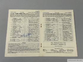 Lester Piggott signed racecard for his Triumph Hurdle victory in 1954 aboard Prince Charlemagne,