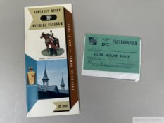 Racecard for the 1964 Kentucky Derby won by Northern Dancer, sold with a press photographer's pass