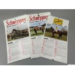 A collection of Schweppes horse racing calendars from the 1950s to the 1980s, comprising: 1953, 1955