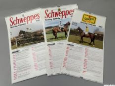 A collection of Schweppes horse racing calendars from the 1950s to the 1980s, comprising: 1953, 1955
