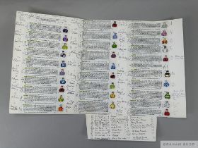 Sir Peter O'Sullevan's BBC commentary card for the 1997 William Hill Sprint Cup at Goodwood won by
