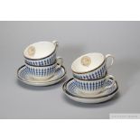 A trio of Jockey Club Rooms, Newmarket, coffee cups and saucers, each with Mappin & Webb retail