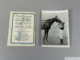 Racecard for Kempton Park 9th June 1928 featuring Brown Jack running in the Queen's Plate, pages