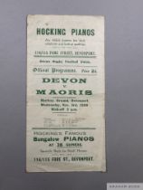 Rare Devon v Maoris rugby programme, 3rd November 1926