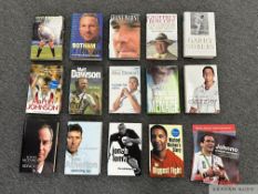 A mixed box of books relating to Cricket, Rugby, Boxing and other sports