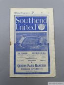 Southend United v. Queen's Park Rangers match programme, 7th September 1938