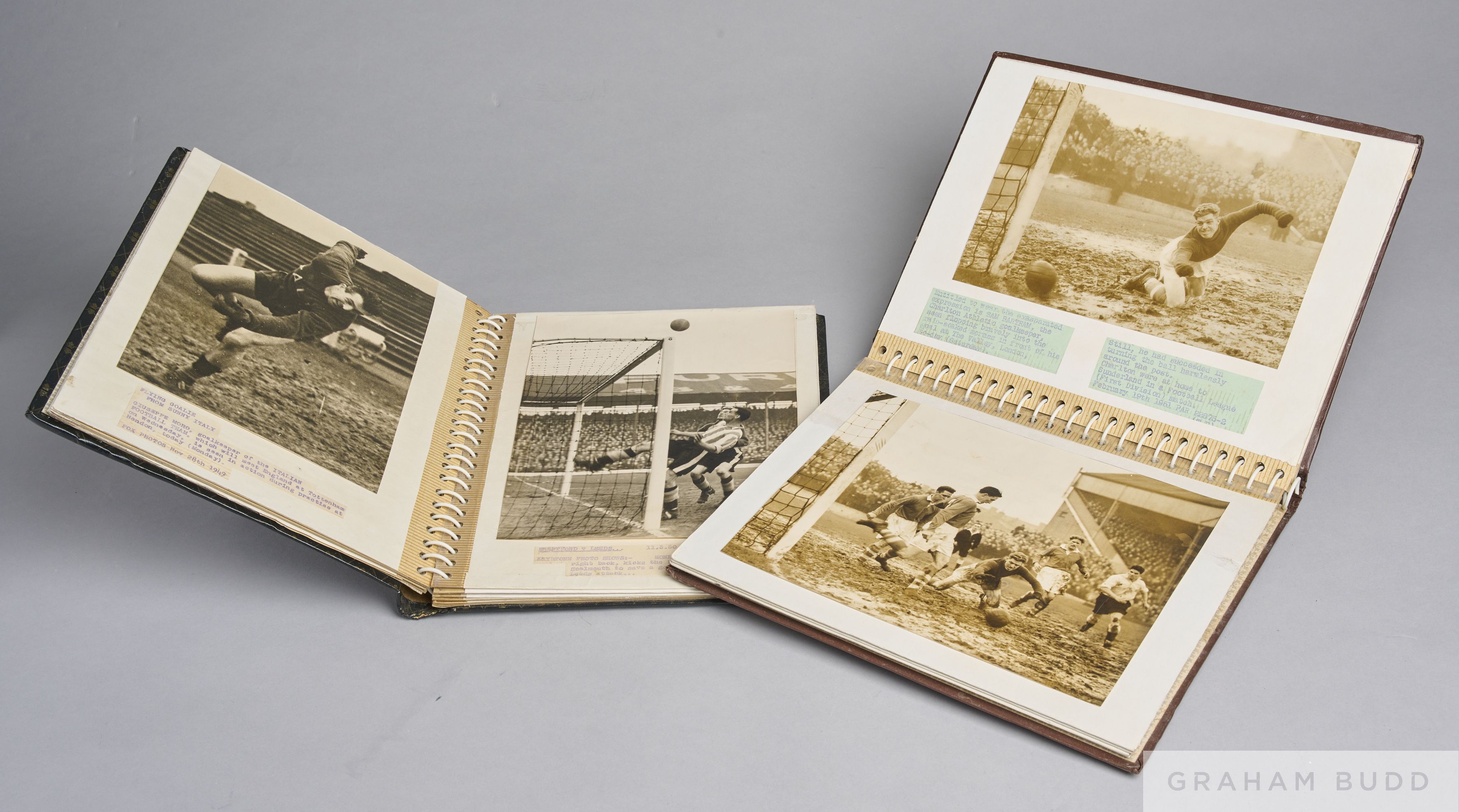 An album of black and white press photographs relating to goal keepers 1940/50s