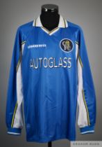 Gianluca Vialli blue and white No.9 Chelsea match issued/worn long-sleeved shirt