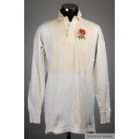 Peter Squires white No.14 England International match worn rugby shirt, 1970s