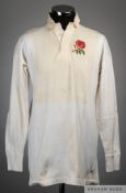 Peter Squires white No.14 England International match worn rugby shirt, 1970s