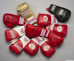 Pair of red Everlast autographed boxing gloves