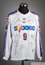 Yasuo Manaka white and purple No.9 Sanfrecce Hiroshima long-sleeved shirt, 2003-04