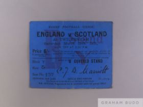 A rare England v. Scotland first match at Twickenham rugby union ticket stub, 1911