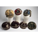 An interesting collection of seven late Victorian and later sporting caps